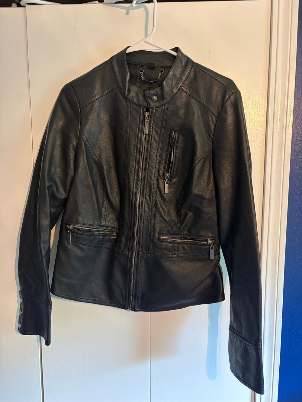 Jou Jou Black Faux Leather Zip-Up Moto Jacket